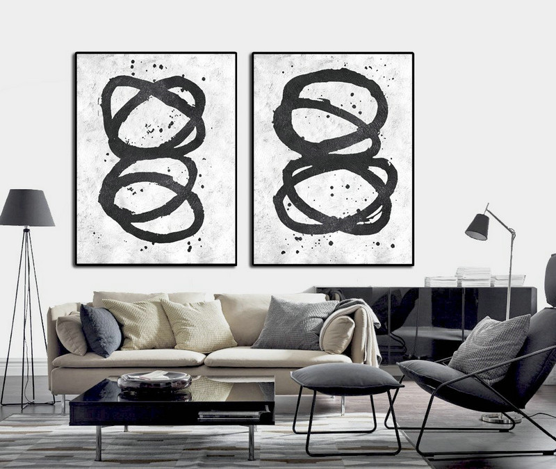 Extra Large Canvas Art,Set Of 2 Minimal Painting On Canvas - Large Abstract Wall Art